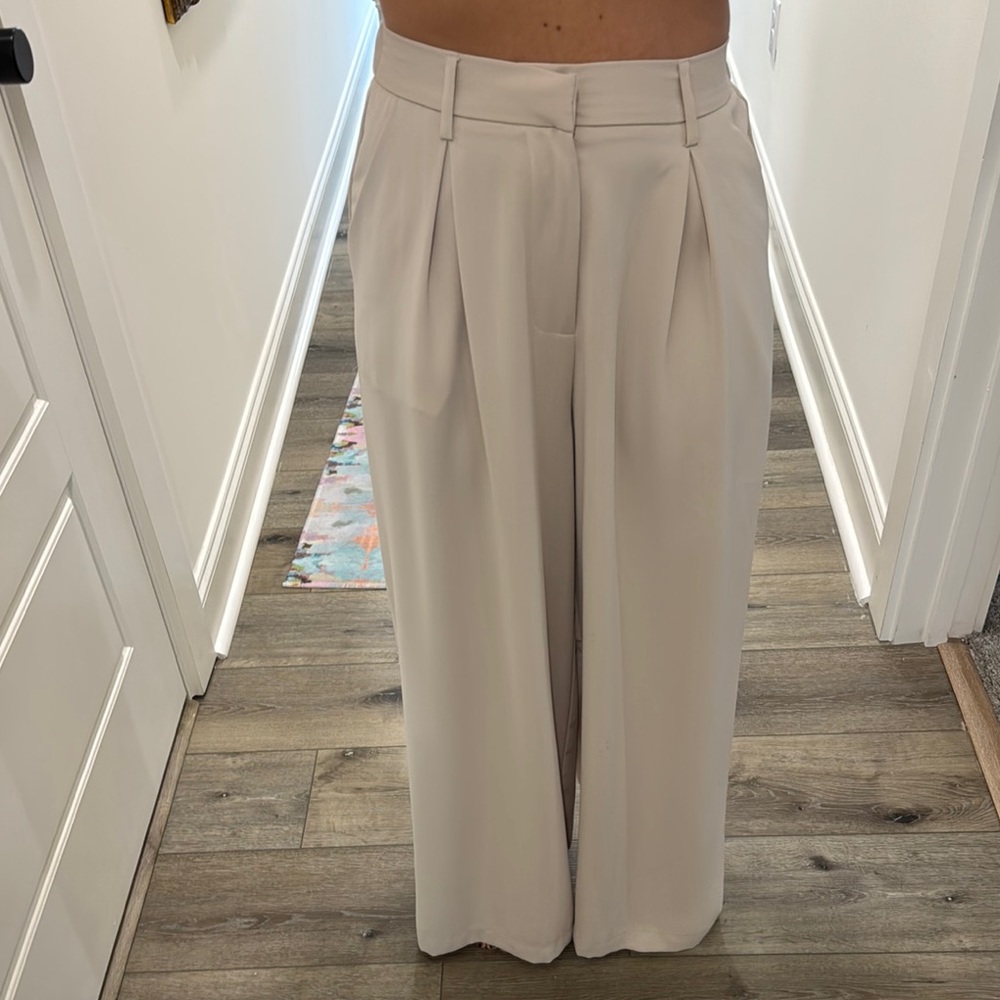 Aritzia Cream Wide-Leg Trousers